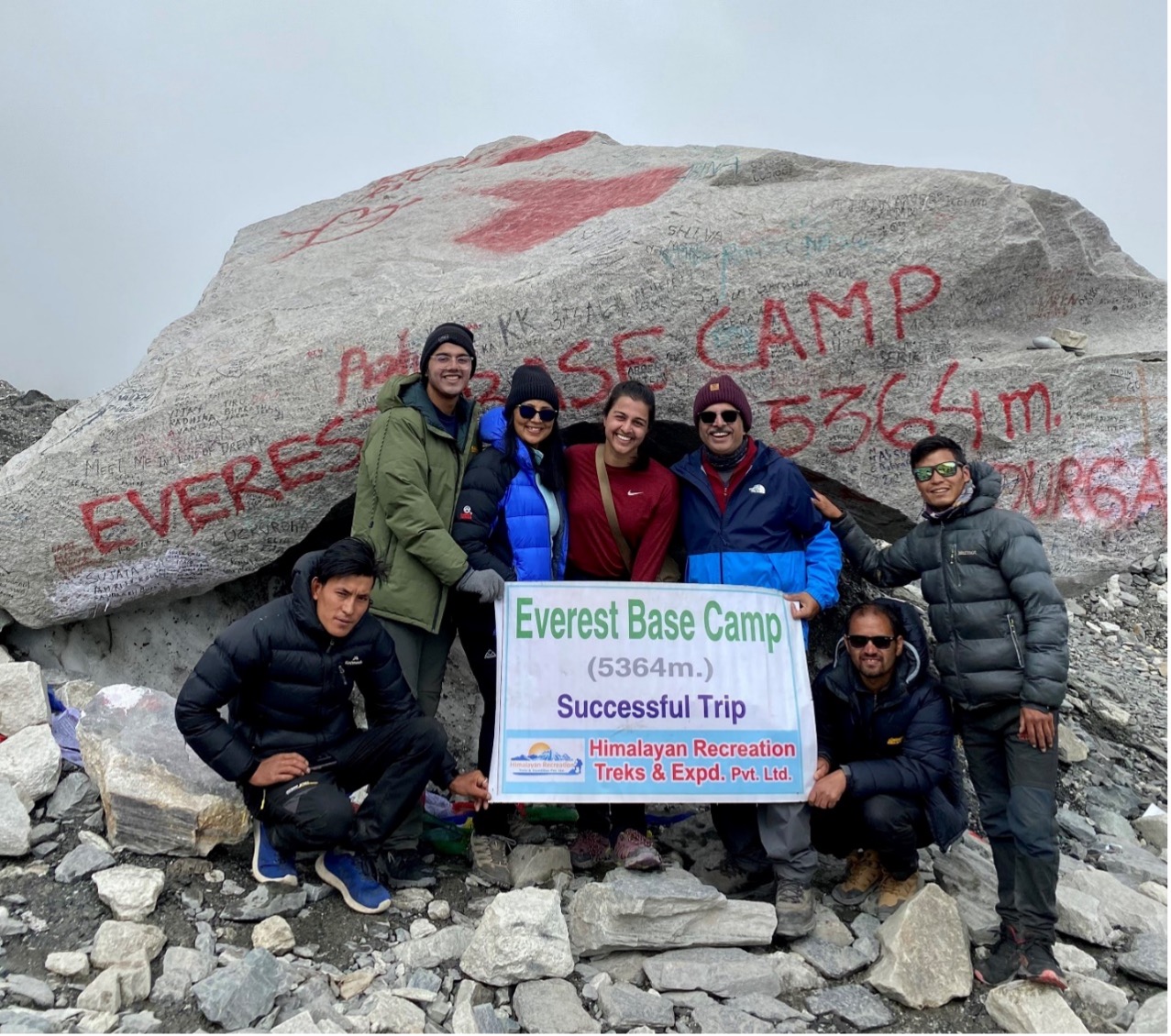 Dr. Deoraj at the Everest Base Camp with family members.